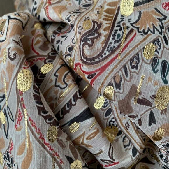 Paisley shimmer V-neck midi dress in gold and neutrals Loft - Picture 7 of 9